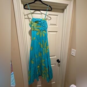 Tropical Blue and Green Maxi Dress